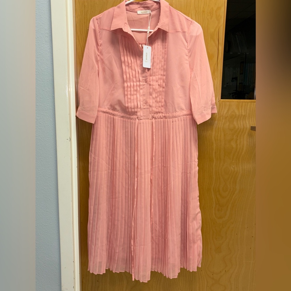 Pink Pleated Midi Dress